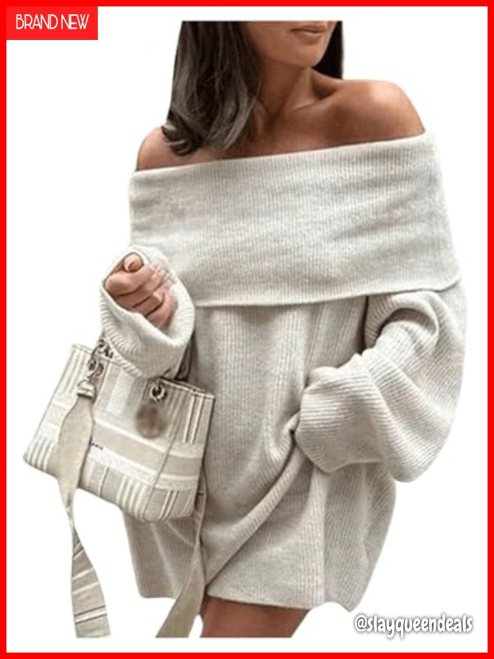 SOLY HUX Off Shoulder Sweater Dress Long Sleeve Rib Knit Mini